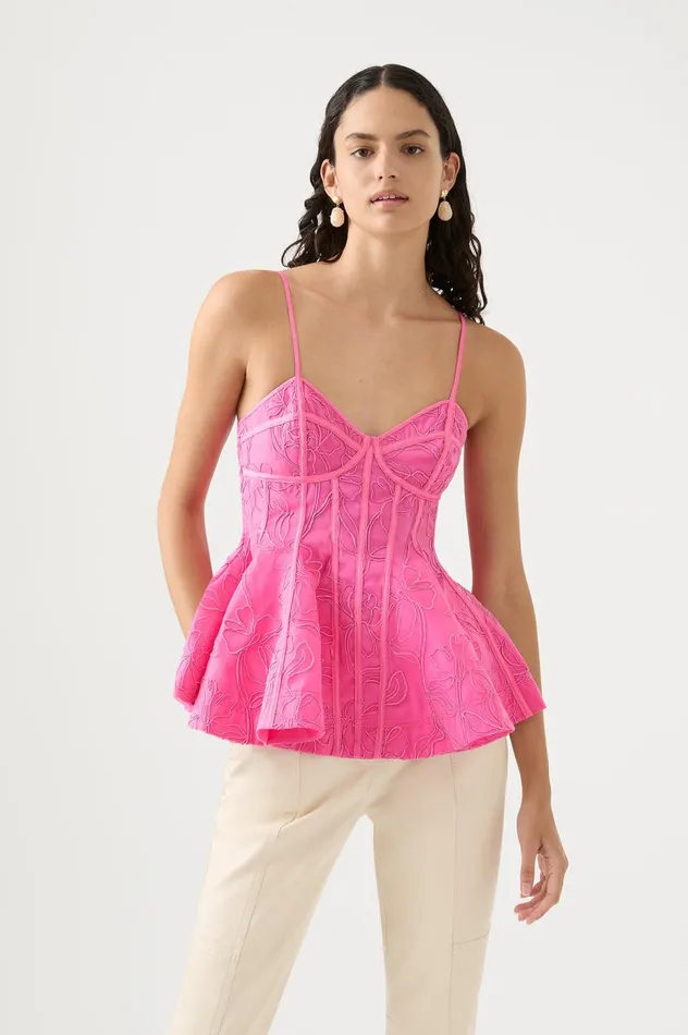 Evangeline Flared Camisole Top Protea Pink Women Aje Tops