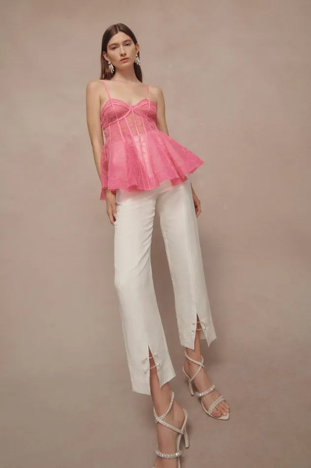 Evangeline Flared Camisole Top Protea Pink Women Aje Tops