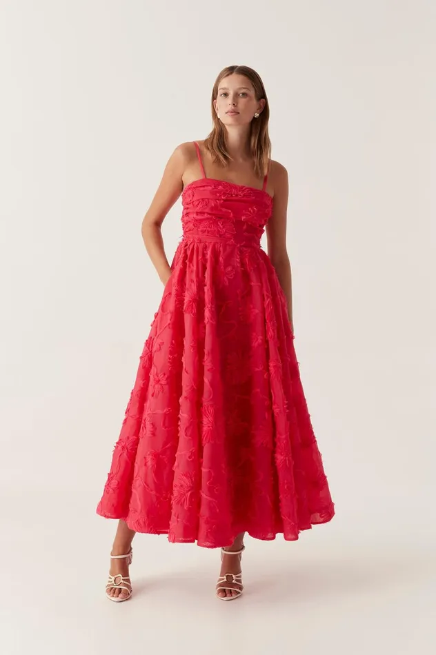 Evangeline Midi Dress Bougainvillea Red Women Aje Bridesmaid Dresses