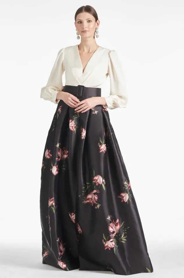 Evening Women Sachin and Babi Zoe Gown 8211 IvoryNoir Blossom