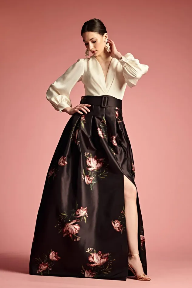 Evening Women Sachin and Babi Zoe Gown 8211 IvoryNoir Blossom