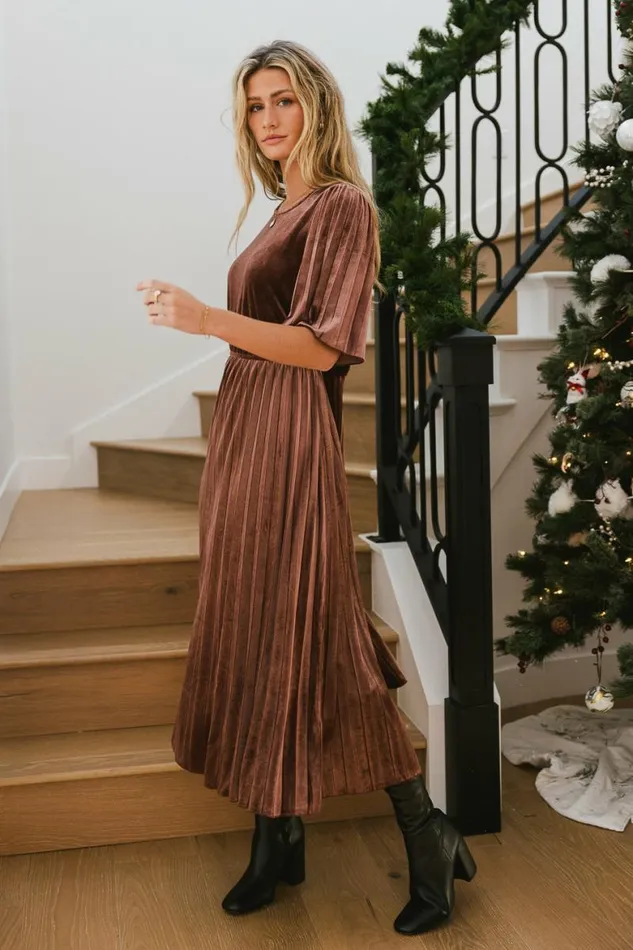 Evie Velvet Midi Dress In Mauve Mauve Women Bohme Dresses