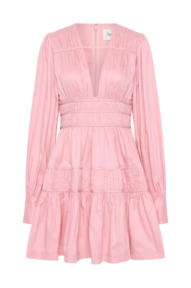Fallingwater Ruched Mini Dress Chalk Pink Women Aje Pink Dresses