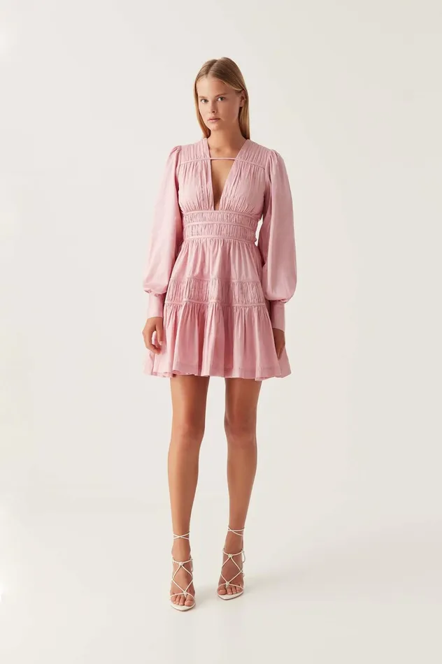 Fallingwater Ruched Mini Dress Chalk Pink Women Aje Pink Dresses