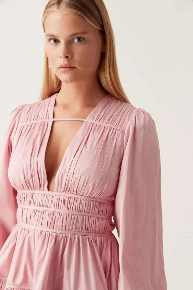 Fallingwater Ruched Mini Dress Chalk Pink Women Aje Pink Dresses
