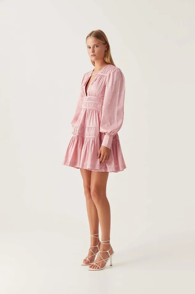 Fallingwater Ruched Mini Dress Chalk Pink Women Aje Pink Dresses