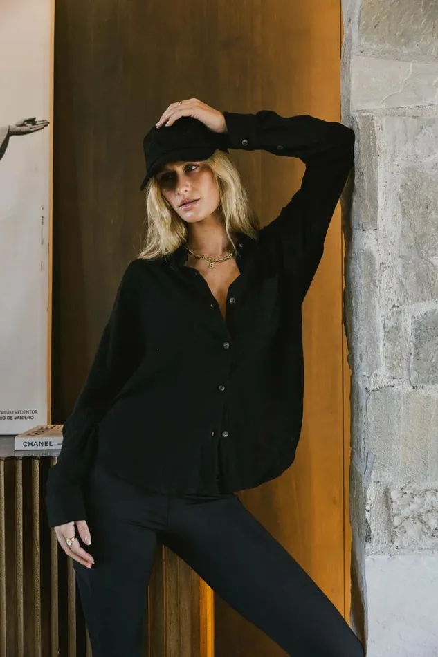 Finley Button Up In Black Black Women Bohme Tops