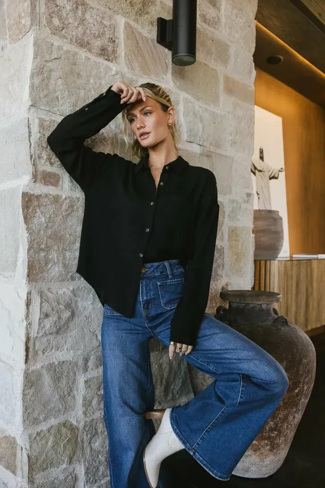 Finley Button Up In Black Black Women Bohme Tops