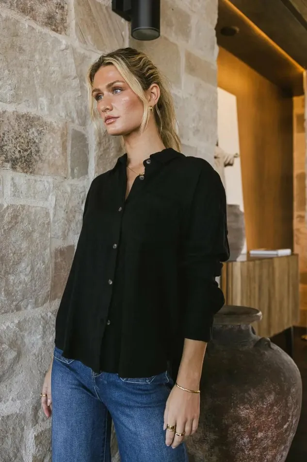 Finley Button Up In Black Black Women Bohme Tops