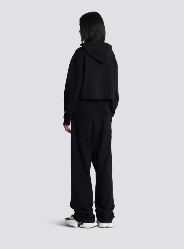 Flocked Paris Hoodie Black Women Balmain Sweatshirts