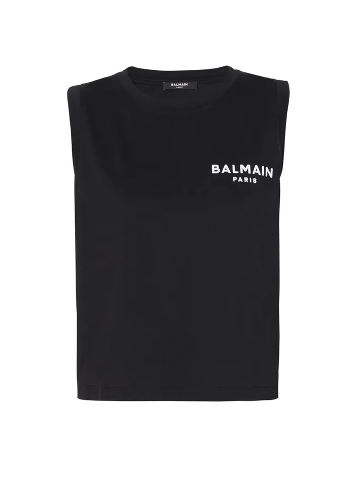 Flocked Tank Top Black Women Balmain TShirts