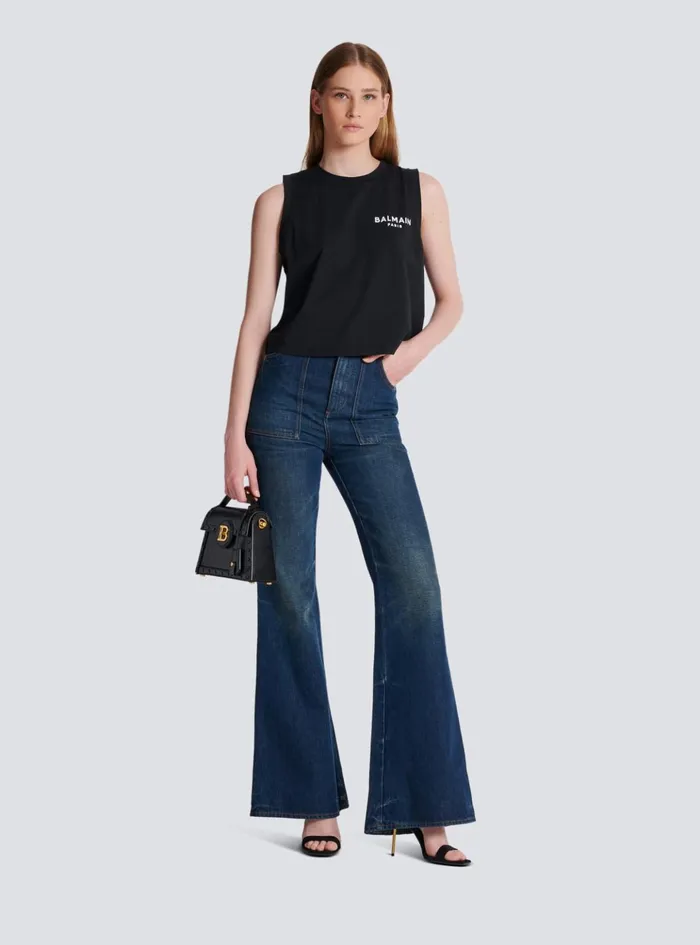 Flocked Tank Top Black Women Balmain TShirts