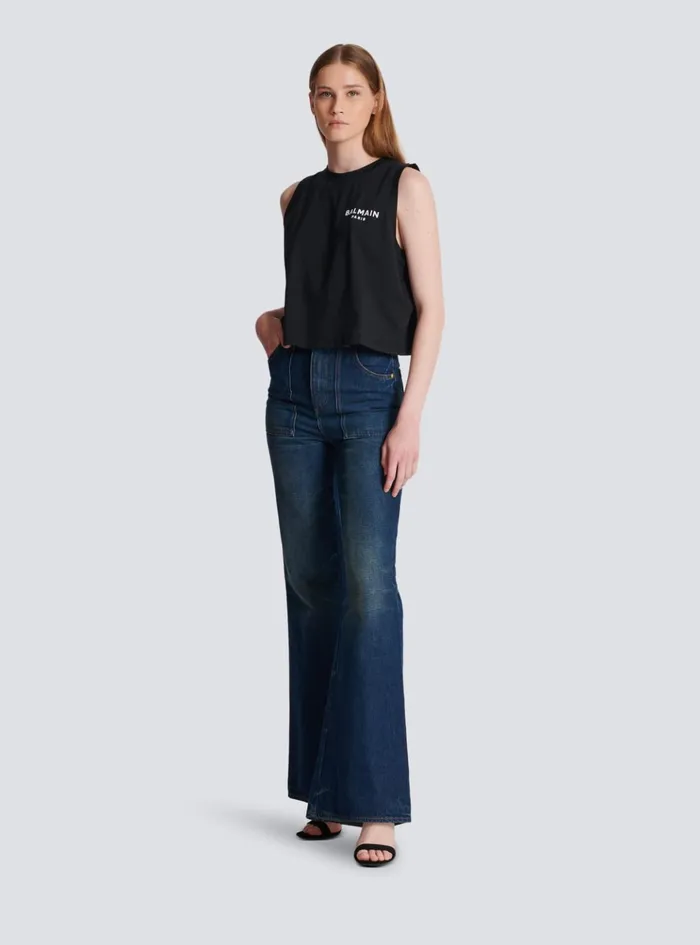 Flocked Tank Top Black Women Balmain TShirts