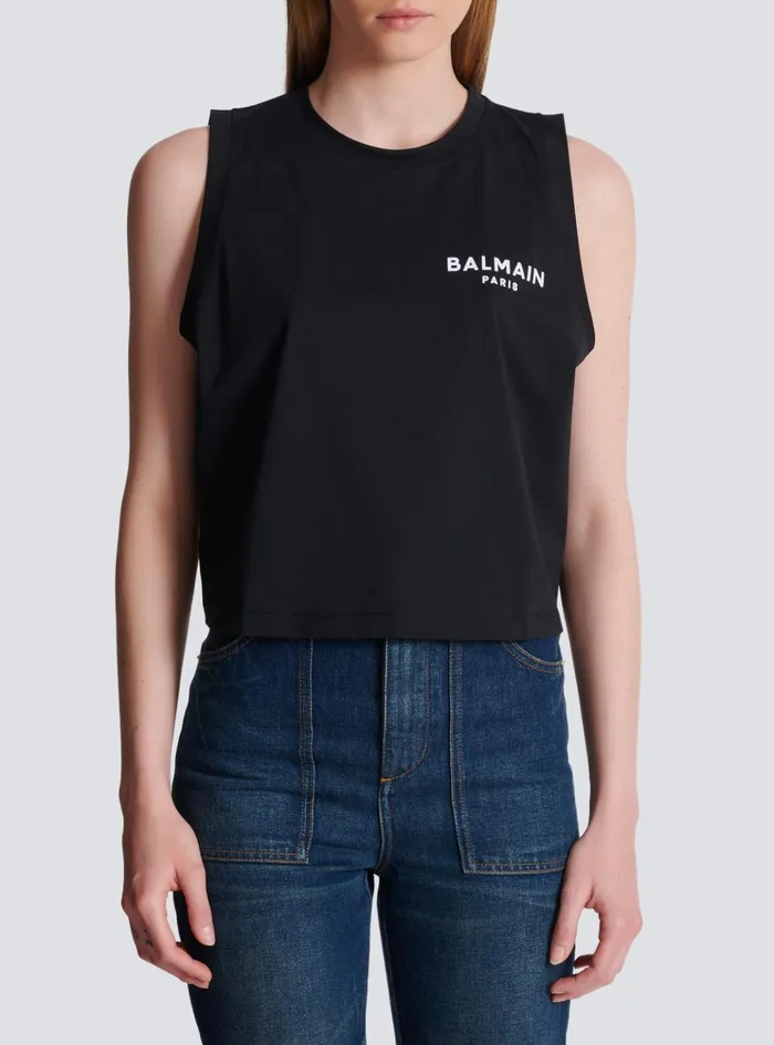 Flocked Tank Top Black Women Balmain TShirts
