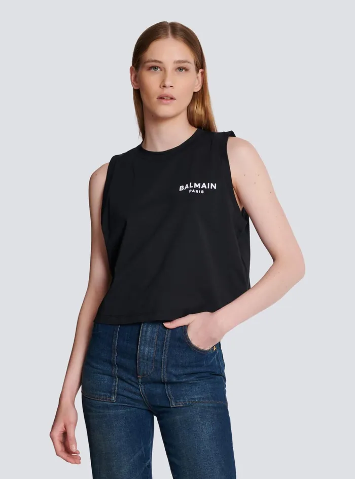 Flocked Tank Top Black Women Balmain TShirts