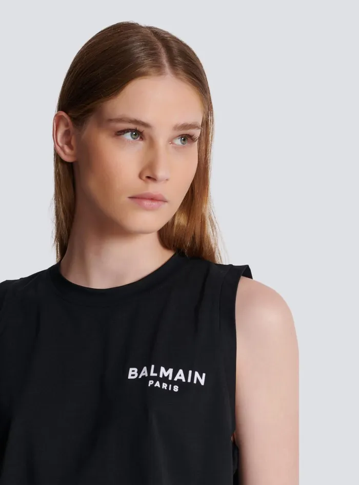 Flocked Tank Top Black Women Balmain TShirts