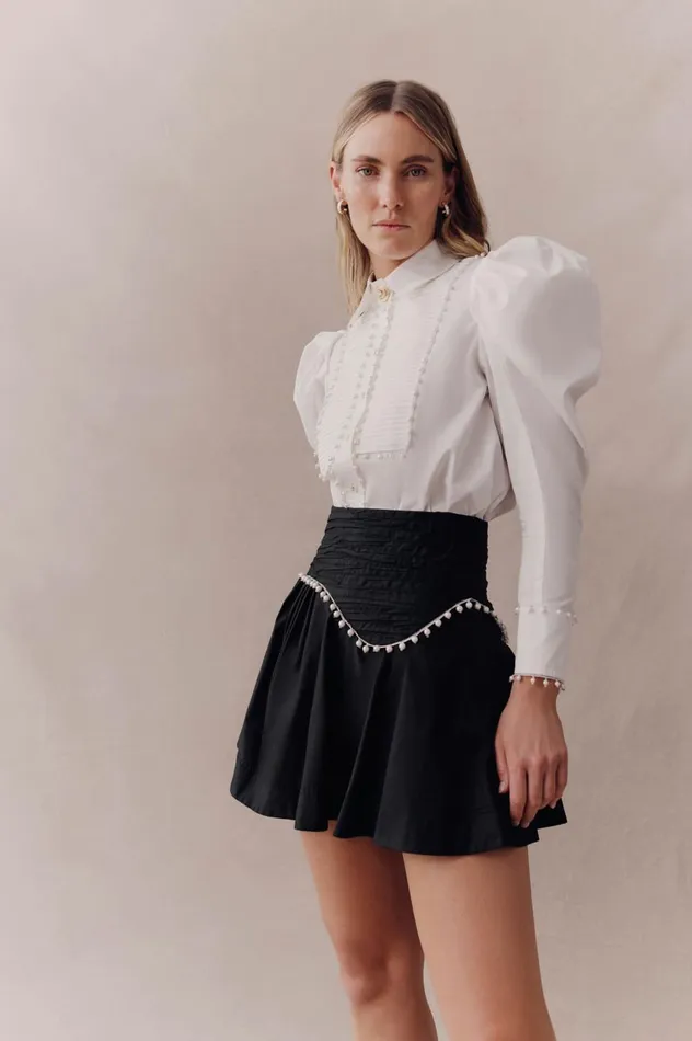 Florence Pearl Trim Mini Skirt Black Women Aje Skirts