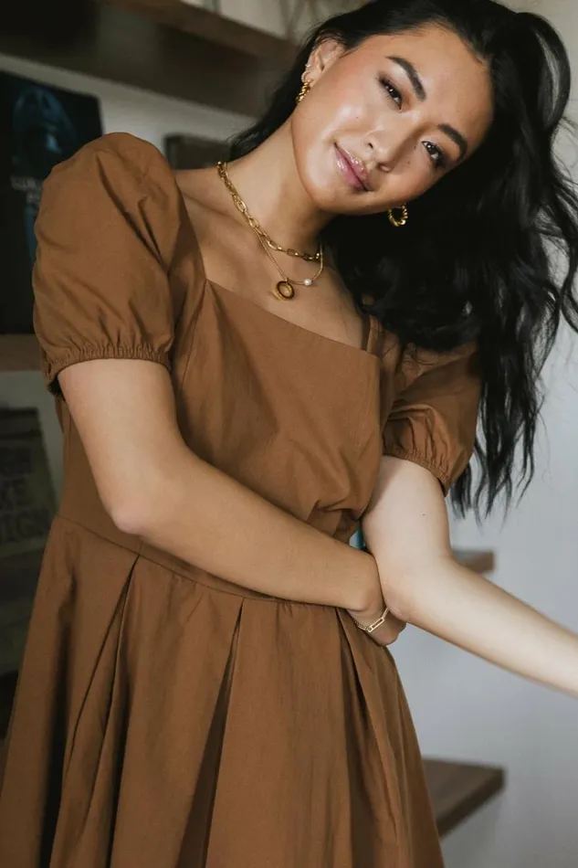 Florence Puff Sleeve Dress Camel Women Bohme Dresses