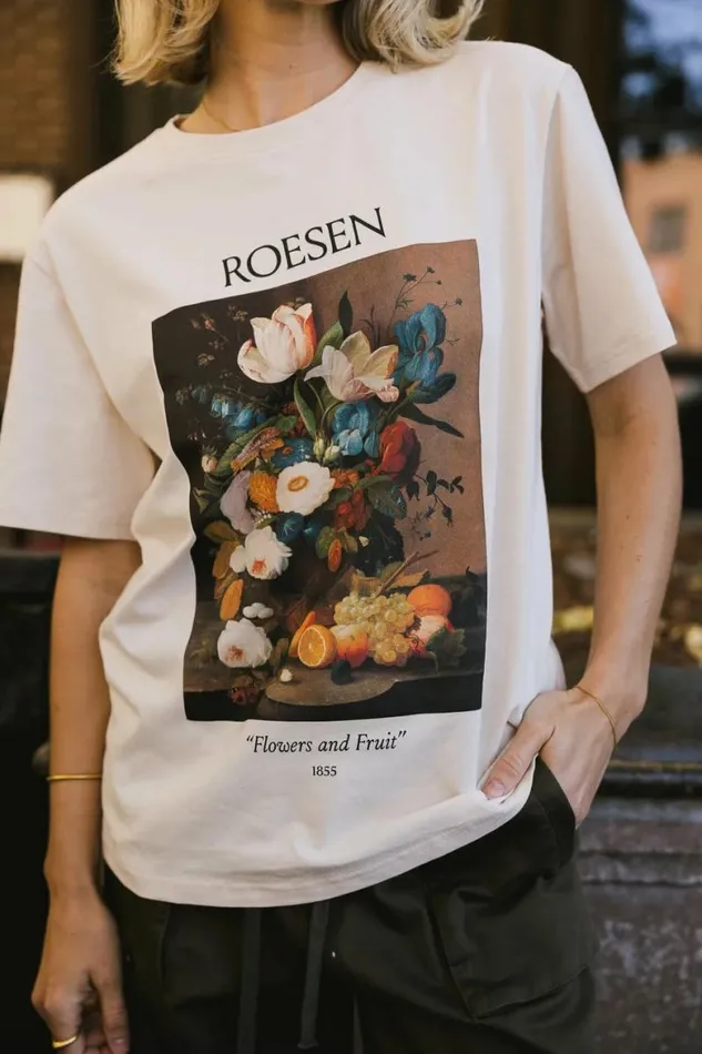 Flowers And Fruit Graphic Tee Cream Women Bohme Tees and Tanks