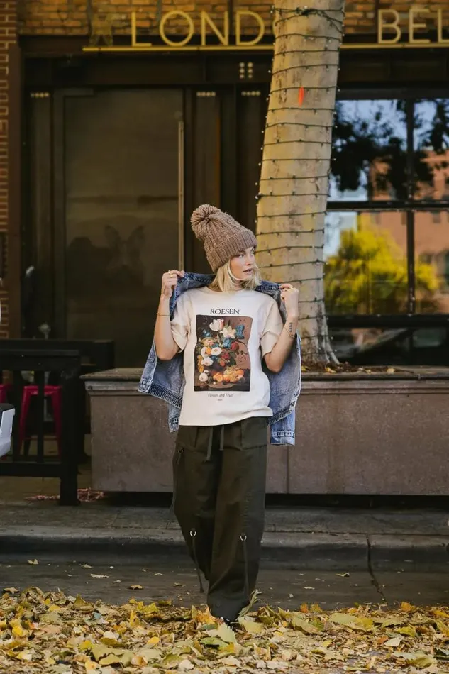 Flowers And Fruit Graphic Tee Cream Women Bohme Tees and Tanks