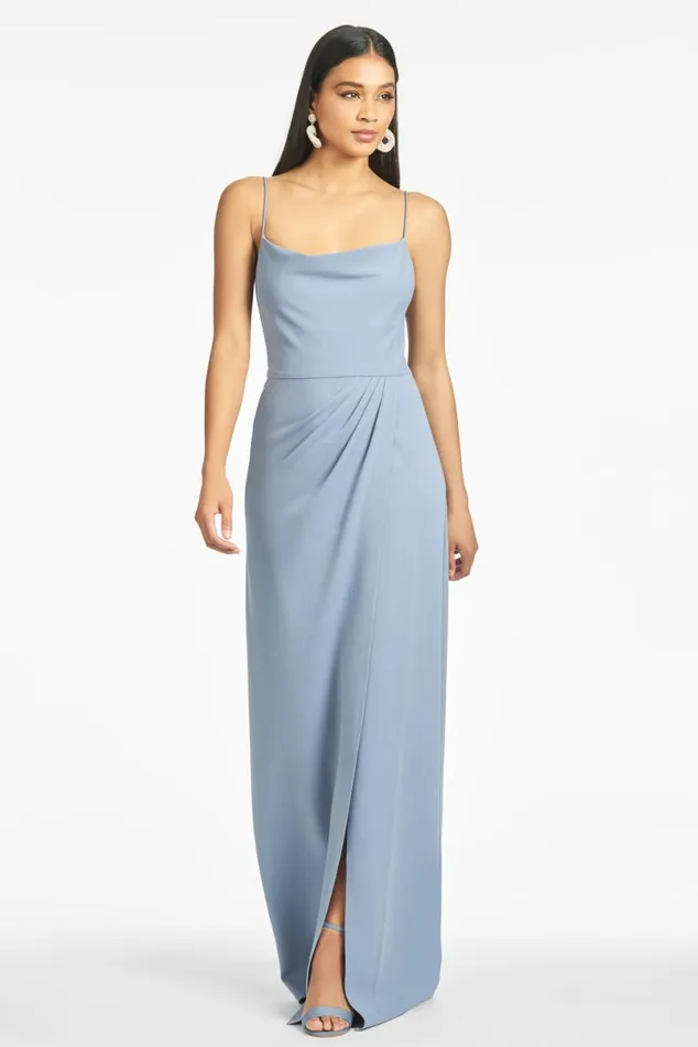 Formal Women Sachin and Babi Paulina 4Way Stretch Crepe Gown 8211 Slate Blue