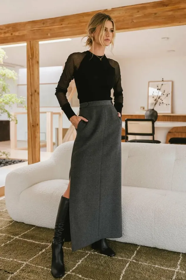 Francis Wool Blend Skirt Charcoal Women Bohme Skirts