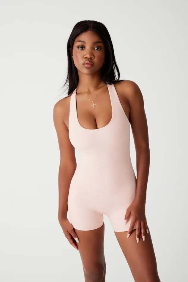 Frankies Bikinis Active Women Aurora Halter Bodysuit Pink Petals