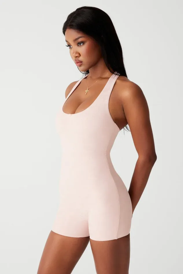 Frankies Bikinis Active Women Aurora Halter Bodysuit Pink Petals