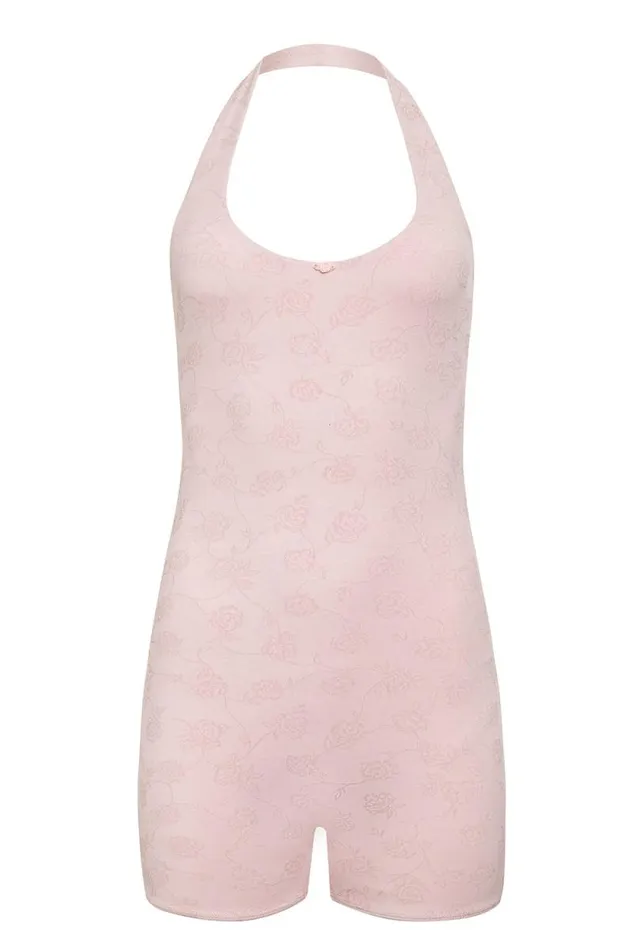 Frankies Bikinis Active Women Aurora Halter Bodysuit Pink Petals