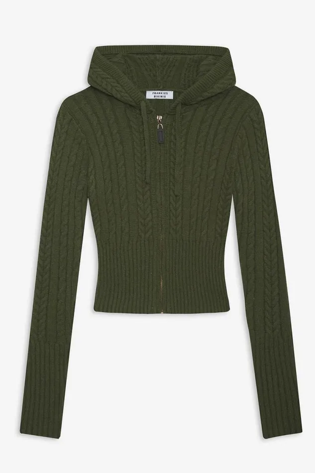 Frankies Bikinis Cloud Knits Women Aimee Cable Cloud Knit Hoodie Jade Green