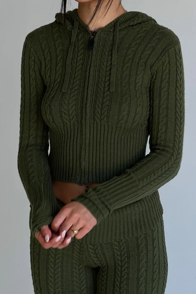 Frankies Bikinis Cloud Knits Women Aimee Cable Cloud Knit Hoodie Jade Green