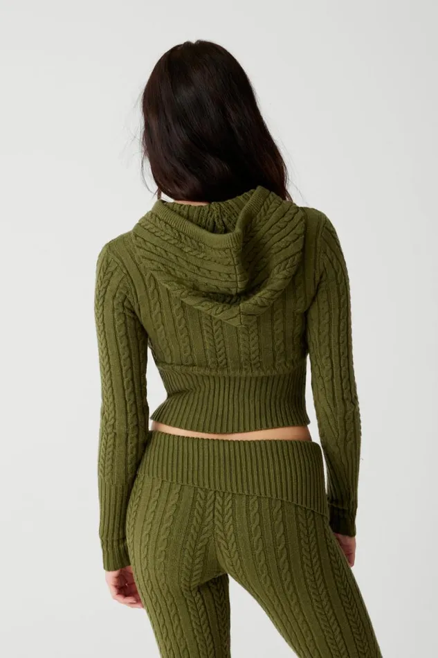 Frankies Bikinis Cloud Knits Women Aimee Cable Cloud Knit Hoodie Jade Green