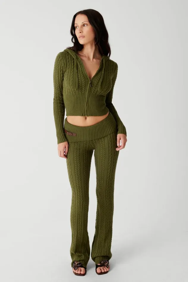 Frankies Bikinis Cloud Knits Women Aimee Cable Cloud Knit Hoodie Jade Green