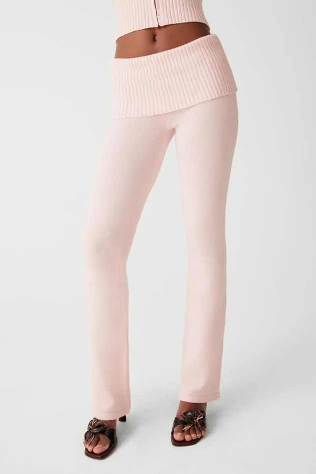 Frankies Bikinis Cloud Knits Women Mason Cloud Knit Flare Pant Rose Quartz