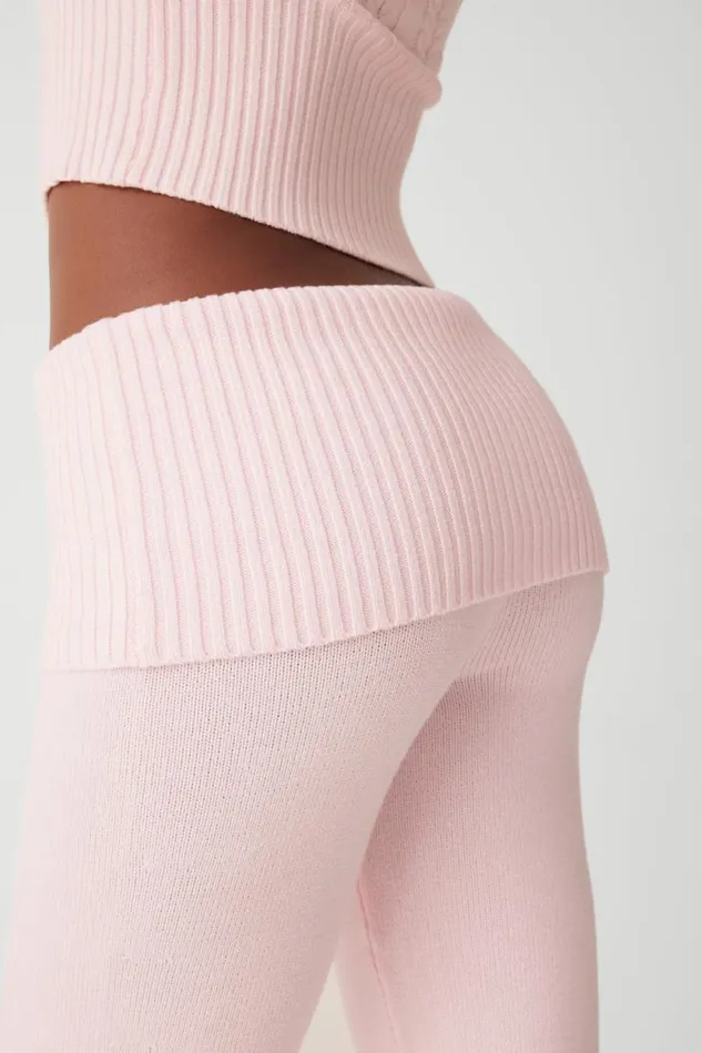Frankies Bikinis Cloud Knits Women Mason Cloud Knit Flare Pant Rose Quartz