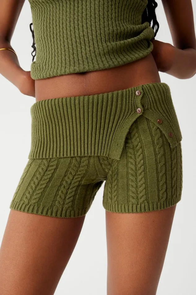 Frankies Bikinis Cloud Knits Women Nolan Cable Cloud Knit Mini Short Jade Green