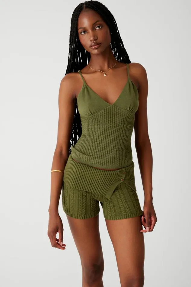 Frankies Bikinis Cloud Knits Women Nolan Cable Cloud Knit Mini Short Jade Green