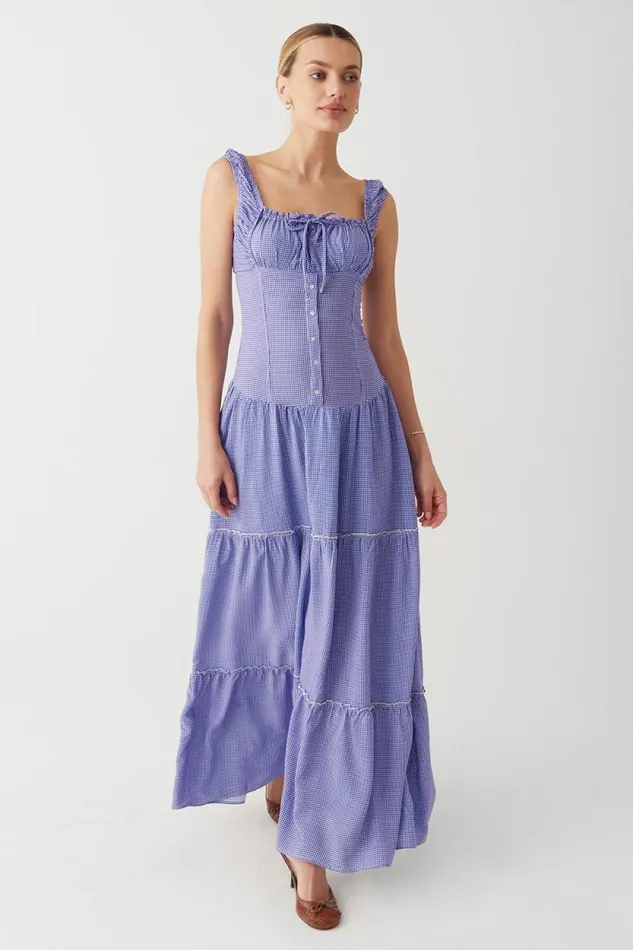 Frankies Bikinis Dresses Women Christabelle Ruffle Maxi Dress Sailor Gingham