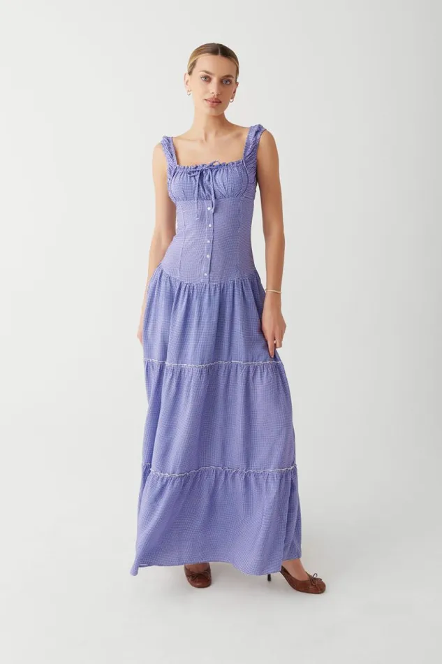Frankies Bikinis Dresses Women Christabelle Ruffle Maxi Dress Sailor Gingham