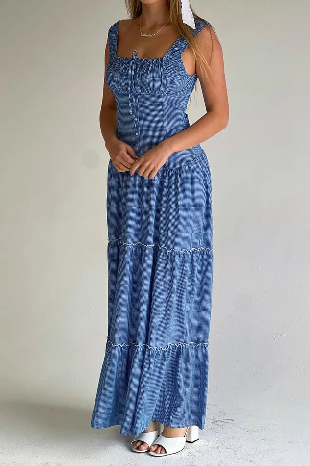 Frankies Bikinis Dresses Women Christabelle Ruffle Maxi Dress Sailor Gingham