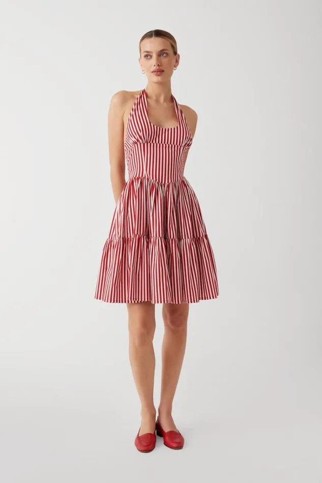 Frankies Bikinis Dresses Women Tulsa Halter Midi Dress Scarlet Stripe