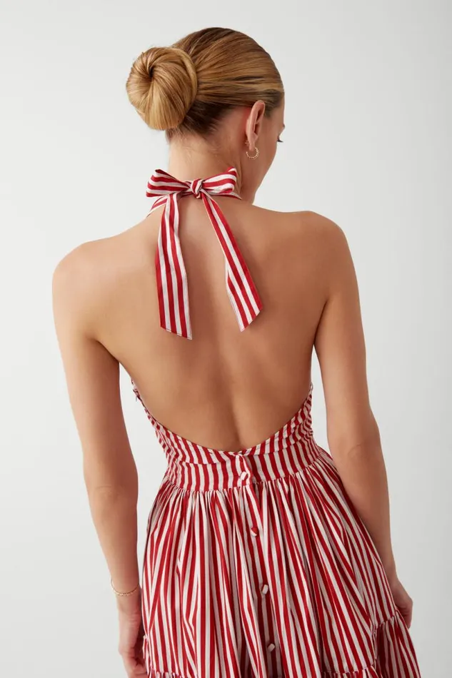Frankies Bikinis Dresses Women Tulsa Halter Midi Dress Scarlet Stripe