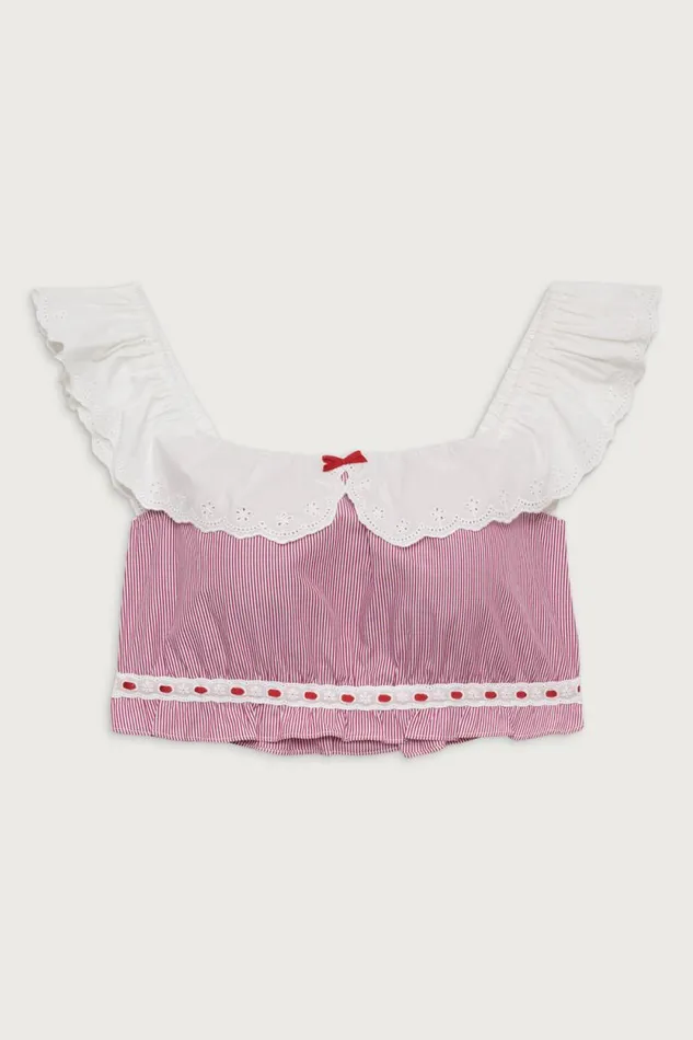 Frankies Bikinis Matching Sets Women Darling Striped Cropped Shirt Peppermint