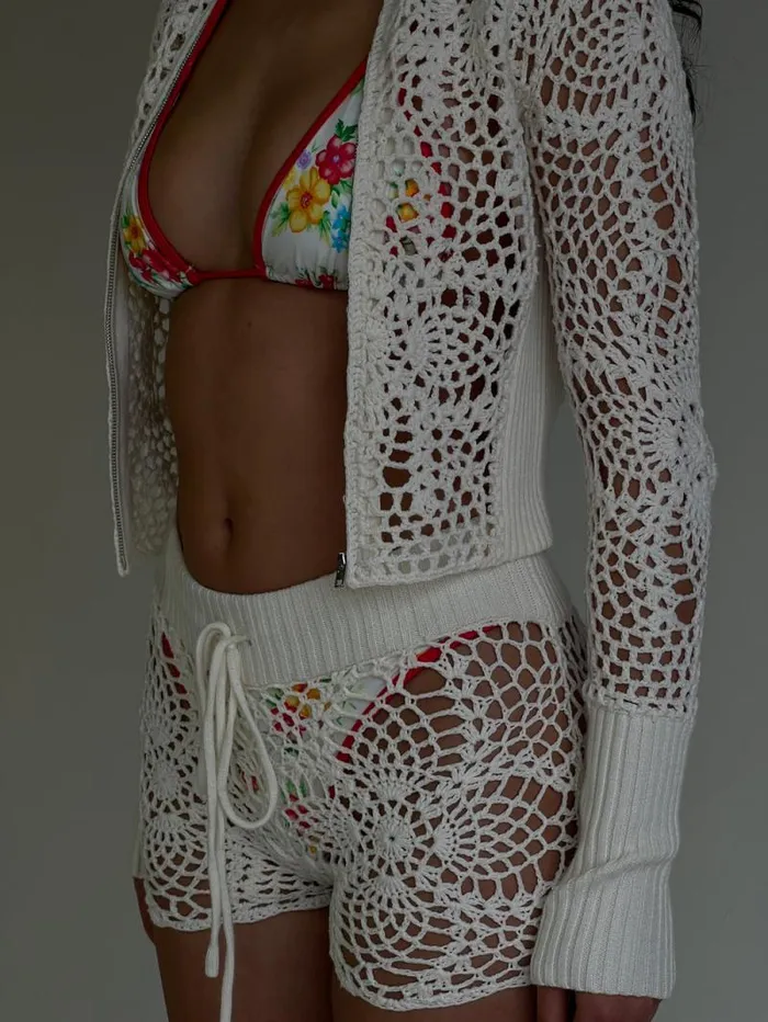 Frankies Bikinis Matching Sets Women Lyla Crochet Mini Short White