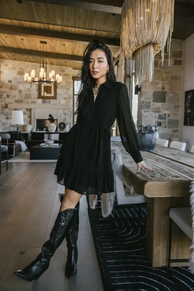 Gabriella Button Up Dress Black Women Bohme Dresses