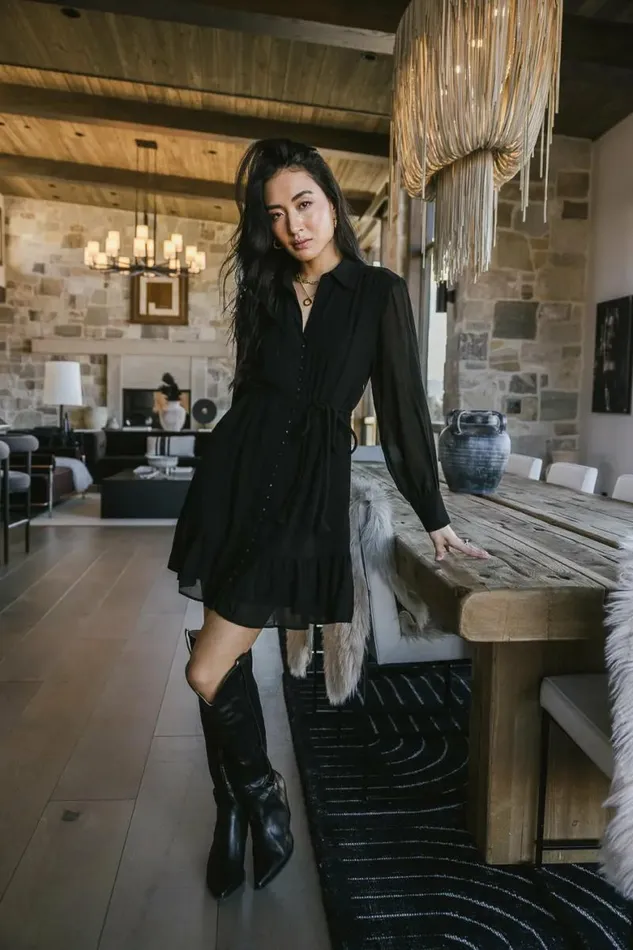 Gabriella Button Up Dress Black Women Bohme Dresses
