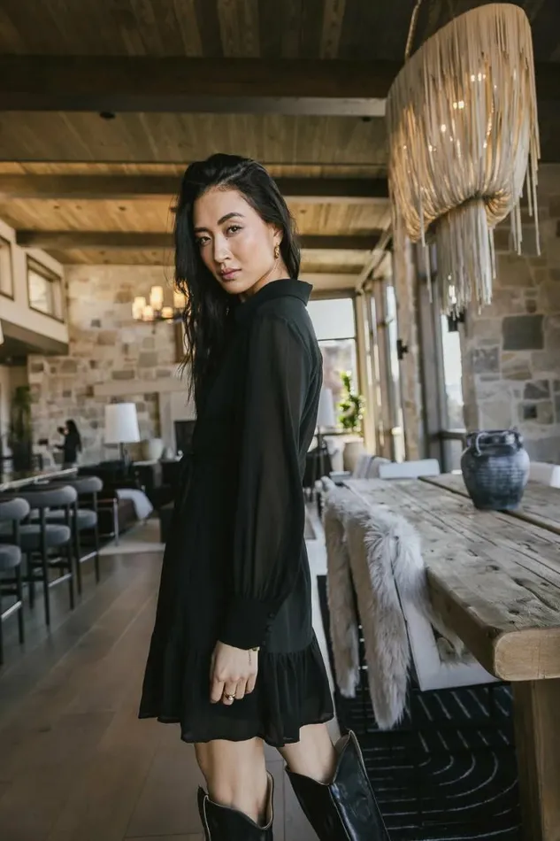 Gabriella Button Up Dress Black Women Bohme Dresses