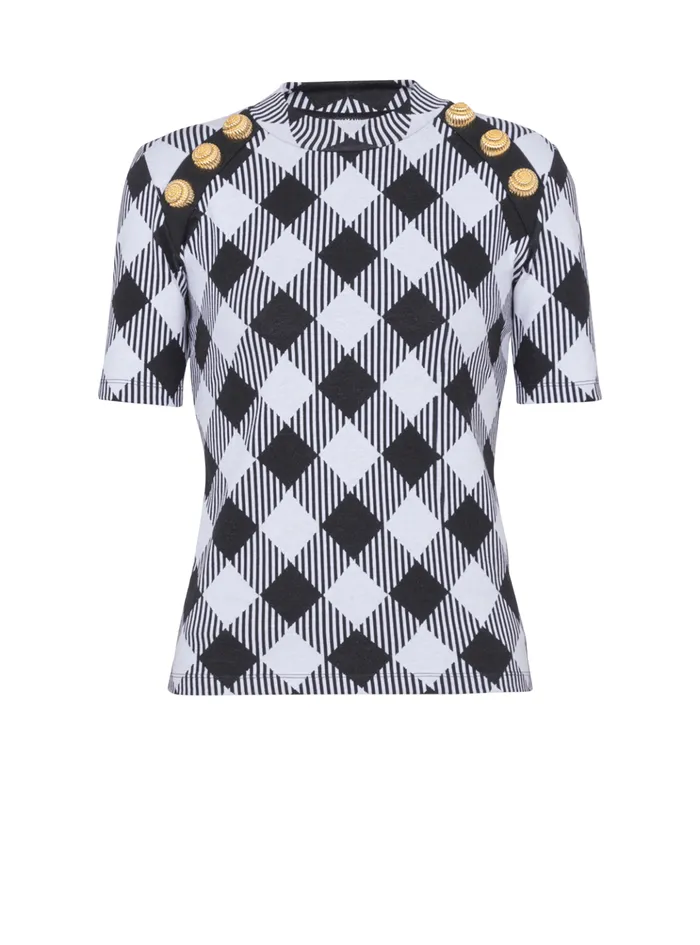 Gingham Button Tshirt Black Women Balmain TShirts