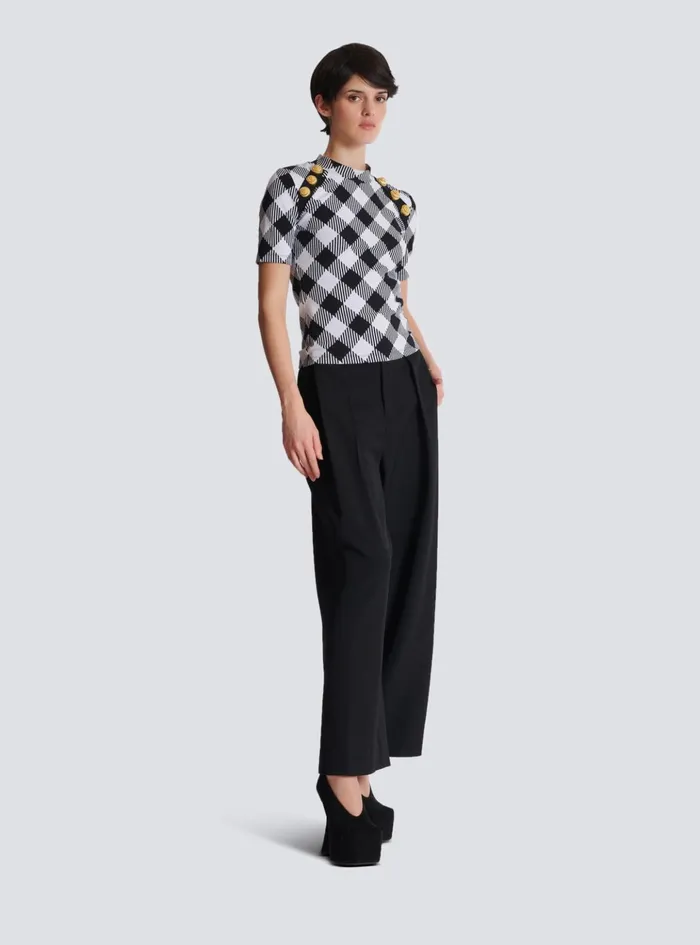 Gingham Button Tshirt Black Women Balmain TShirts