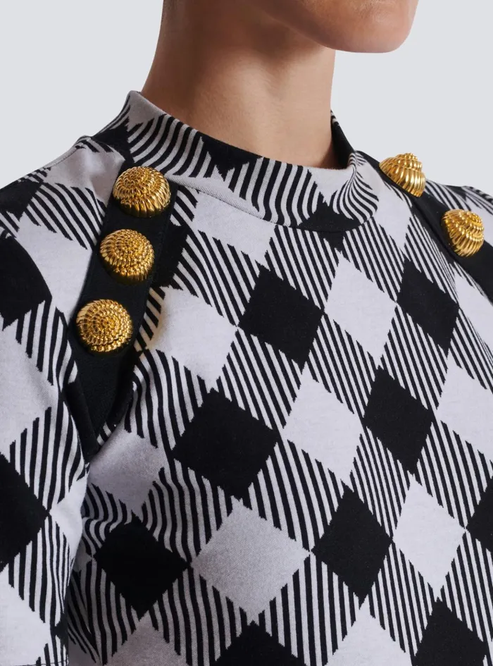 Gingham Button Tshirt Black Women Balmain TShirts